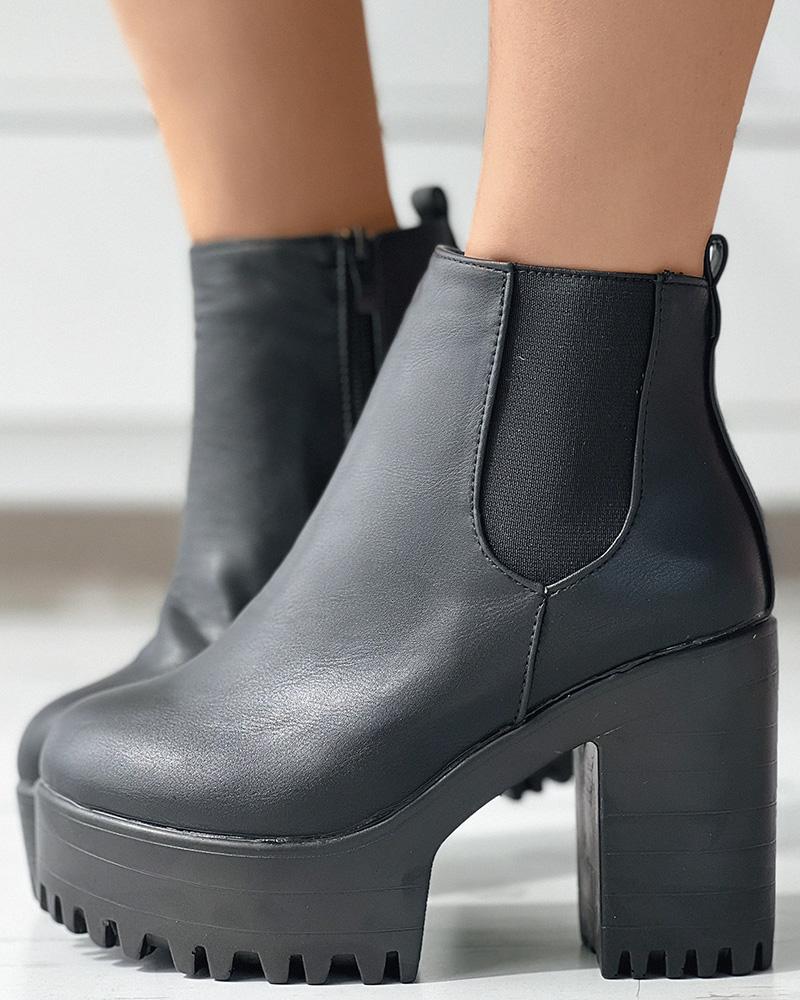 

Side Zip Chunky Ankle Boots, Black