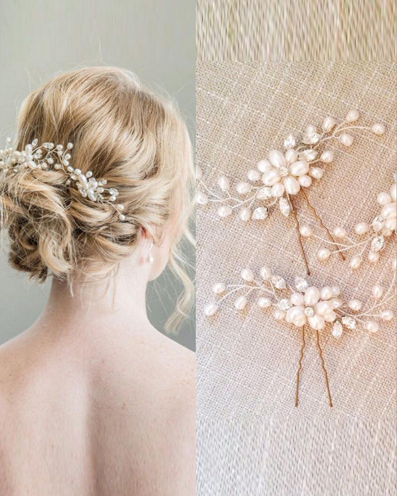 

Bride Wedding Hair Clip Rhinestone Pearls Headpiece Bridesmaids Bridal Hair Accessories, Silver&gold