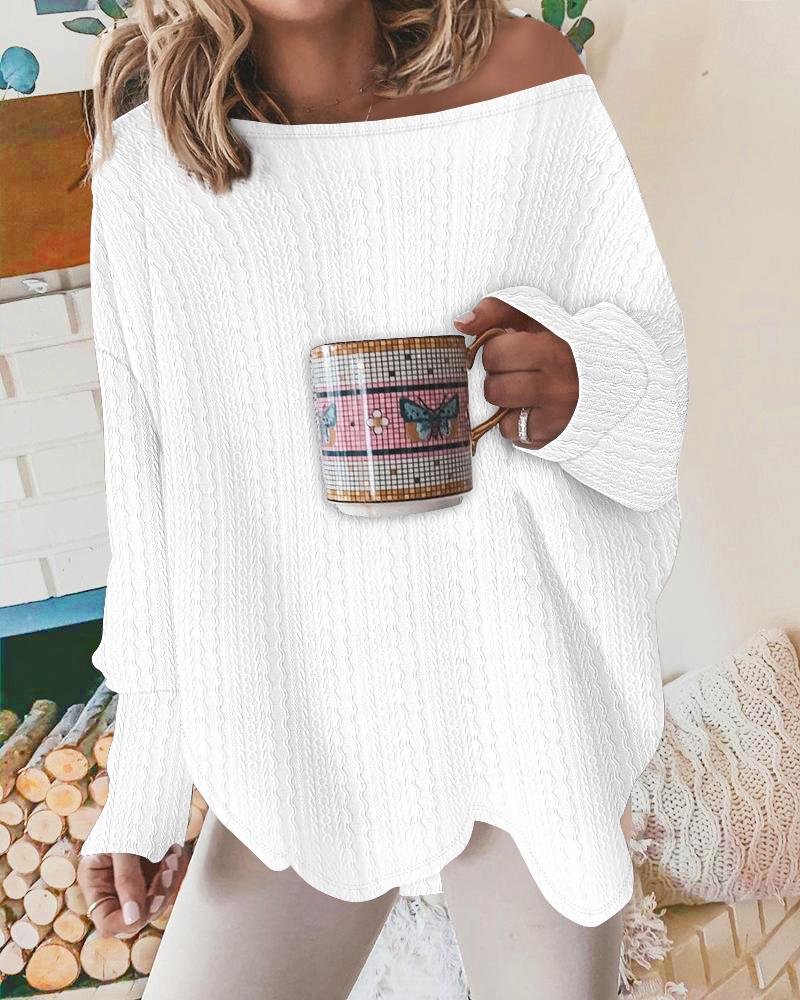 

Skew Neck Cable Textured Casual Top, White