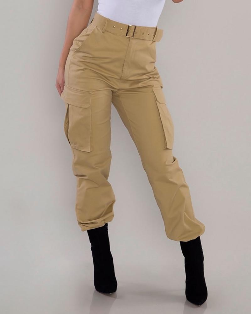 

Zipper Fly Flap Pocket Cargo Pants, Khaki