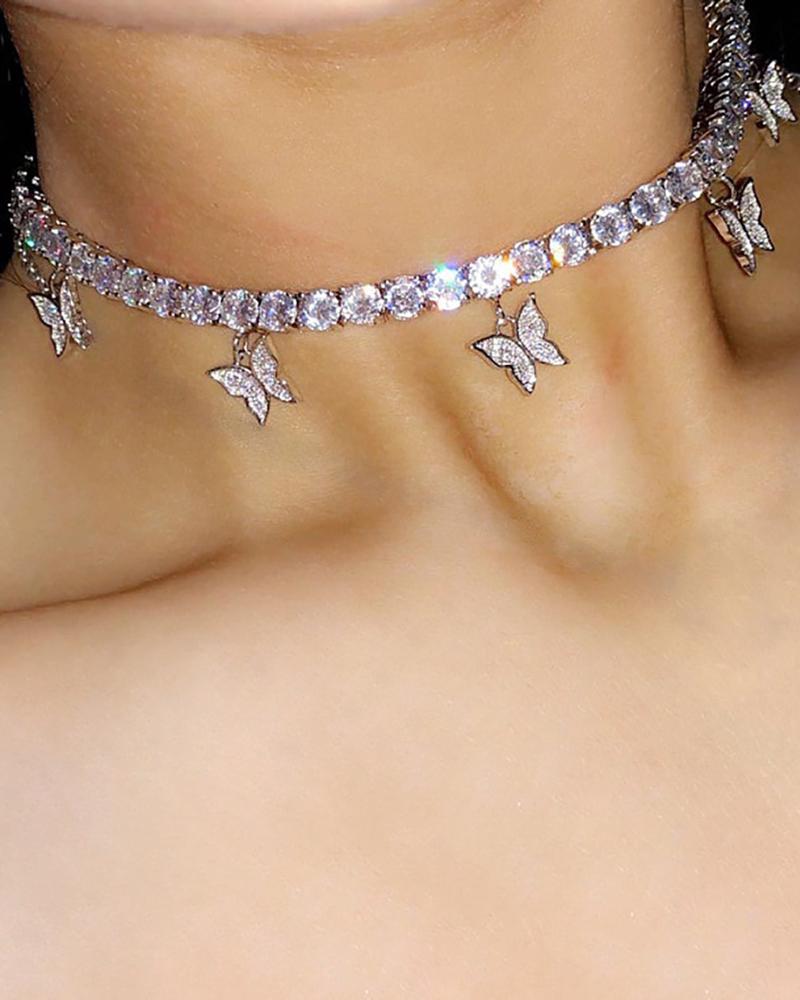 

Butterfly Rhinestone Choker, Silver