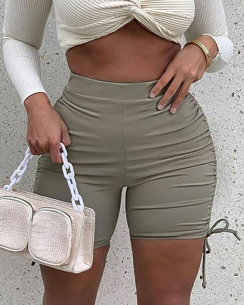 

Drawstring High Waist Basic Shorts, Gray