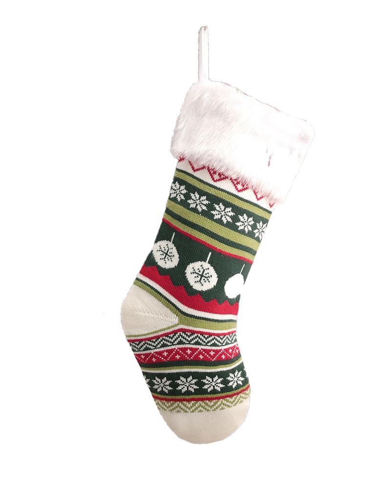 

Christmas Mixed Print Stockings Fluffy Trim Xmas Tree Hanging Ornaments, Style3