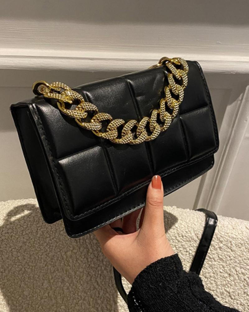 

Chain Handle Flap Satchel Bag, Black
