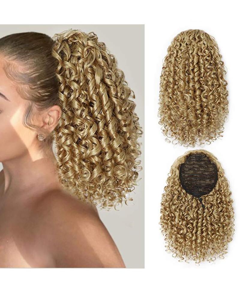 

8 Inches Curly Drawstring Short Ponytail Clip Hair Extensions Ponytail Hair Piece, Gold