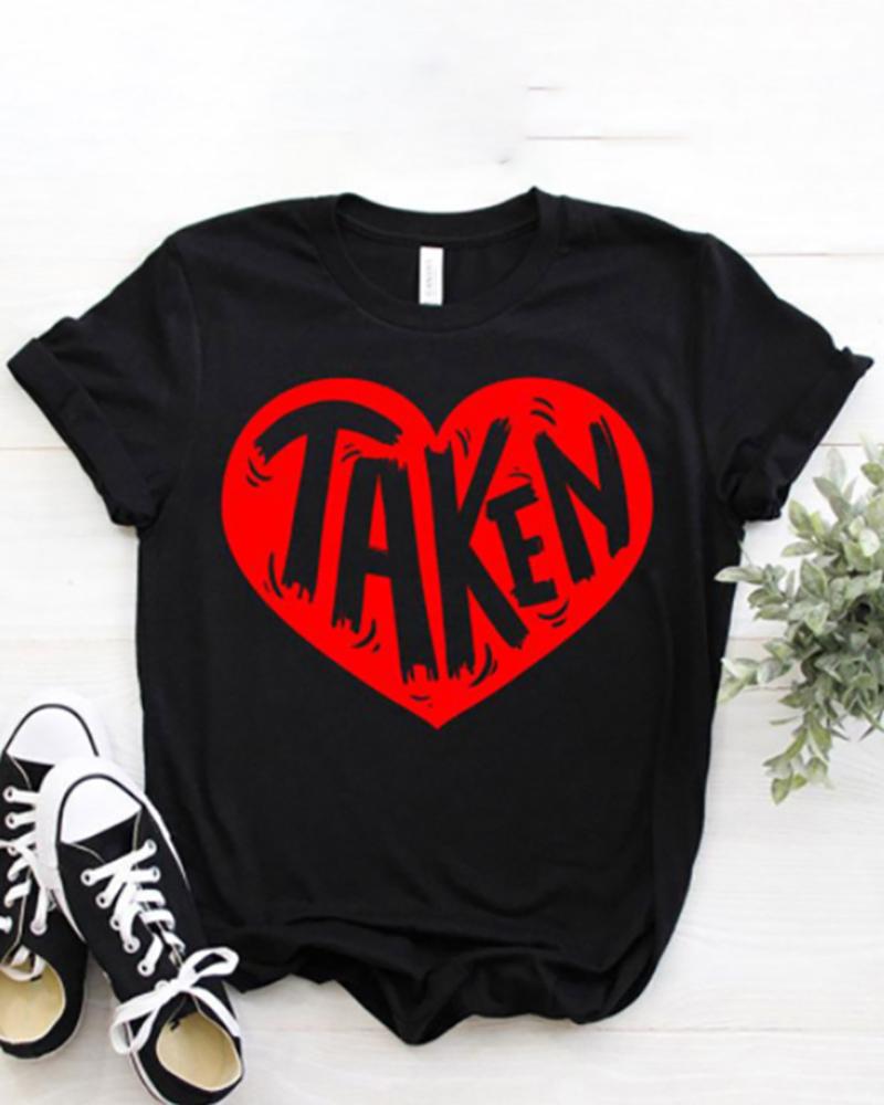 

Valentine' Day Heart Letter Print Short Sleeve T-shirt, Style2