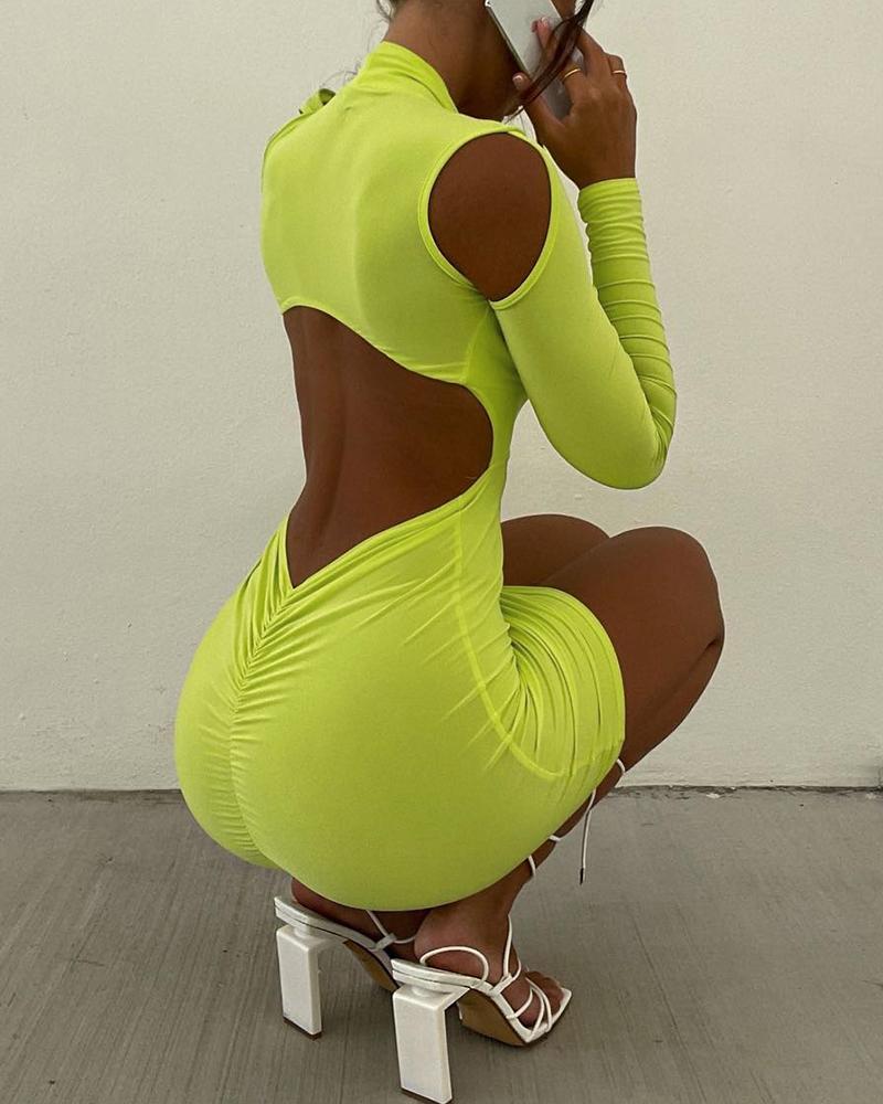 

Cutout Drawstring Plunge Ruched Bodycon Dress, Yellow