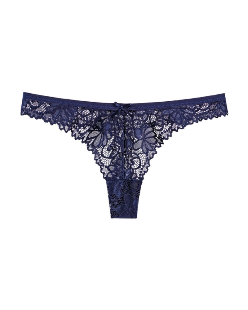 

Bowknot Decor Breathable Lace Thong Panty, Blue