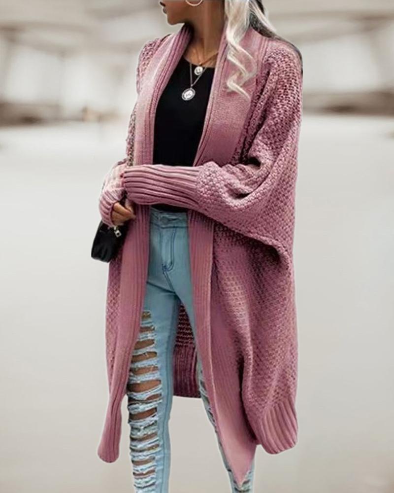 

Batwing Long Sleeve Longline Casual Cardigan, Pink