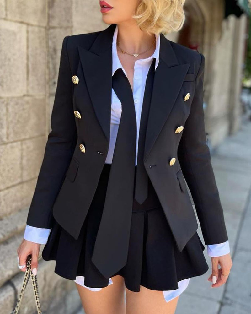 

Long Sleeve Double Breasted Blazer Coat, Black