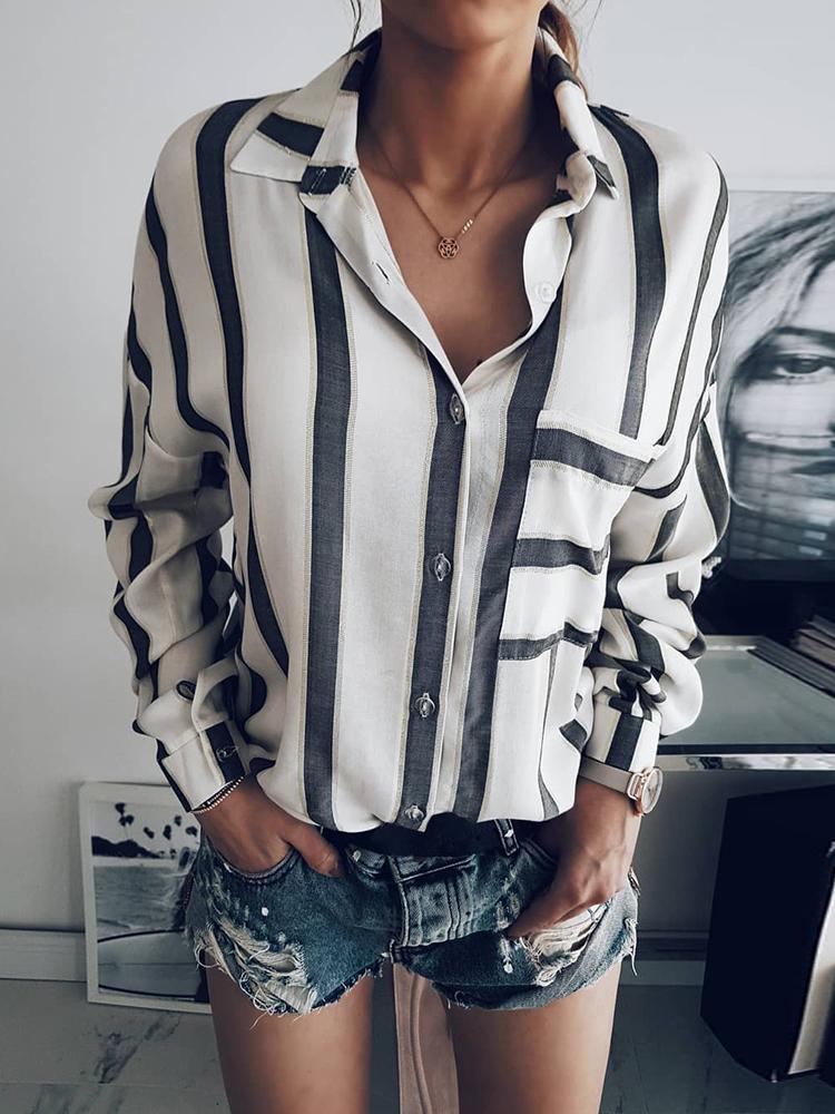 

Fashion Women Buttoned Stripe Print Blouse, Multicolor