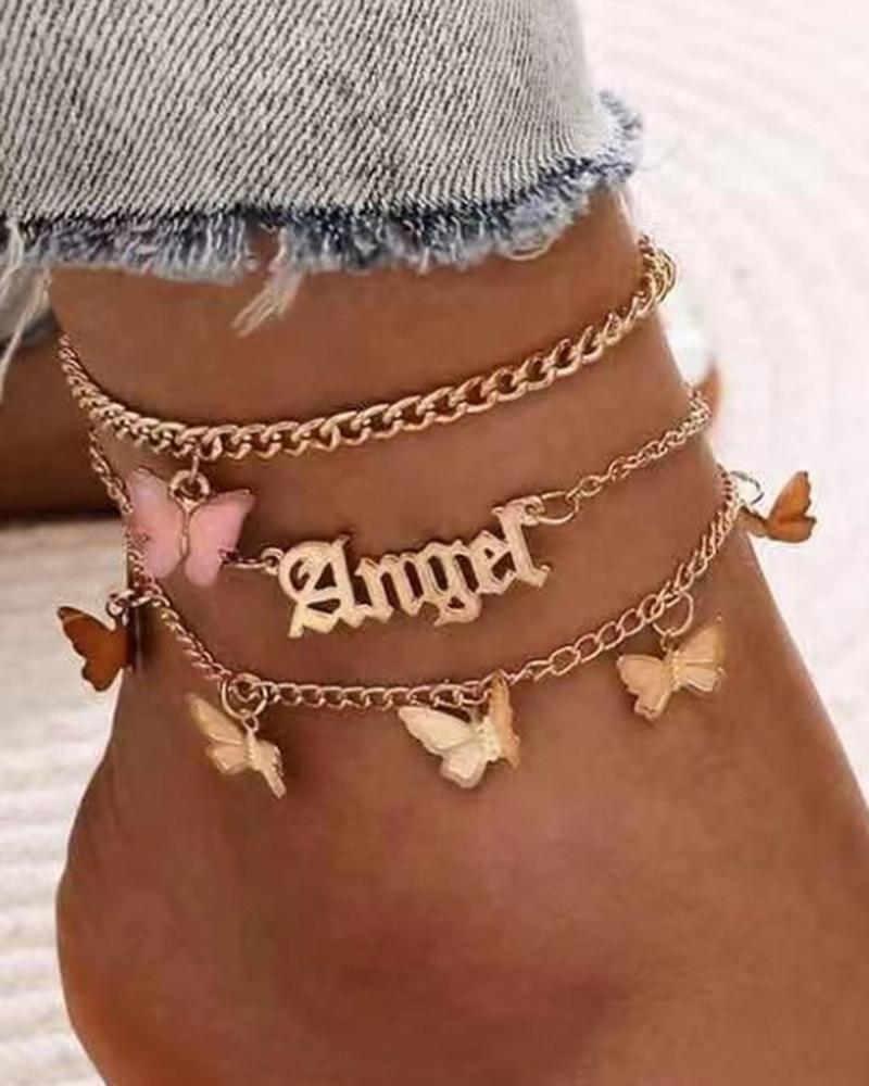 

3PCS/Set Butterfly Angel Letter Pattern Anklets, Pink