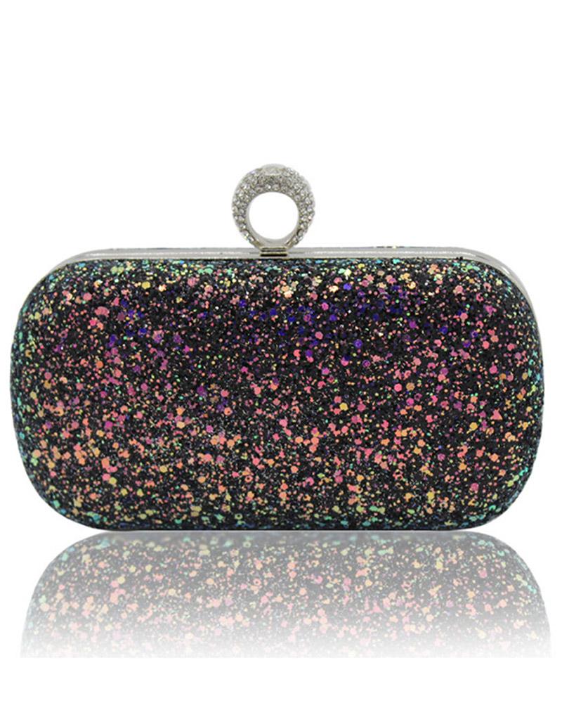 

Full Sequins Ring Clutch Purse Evening Bag, Black