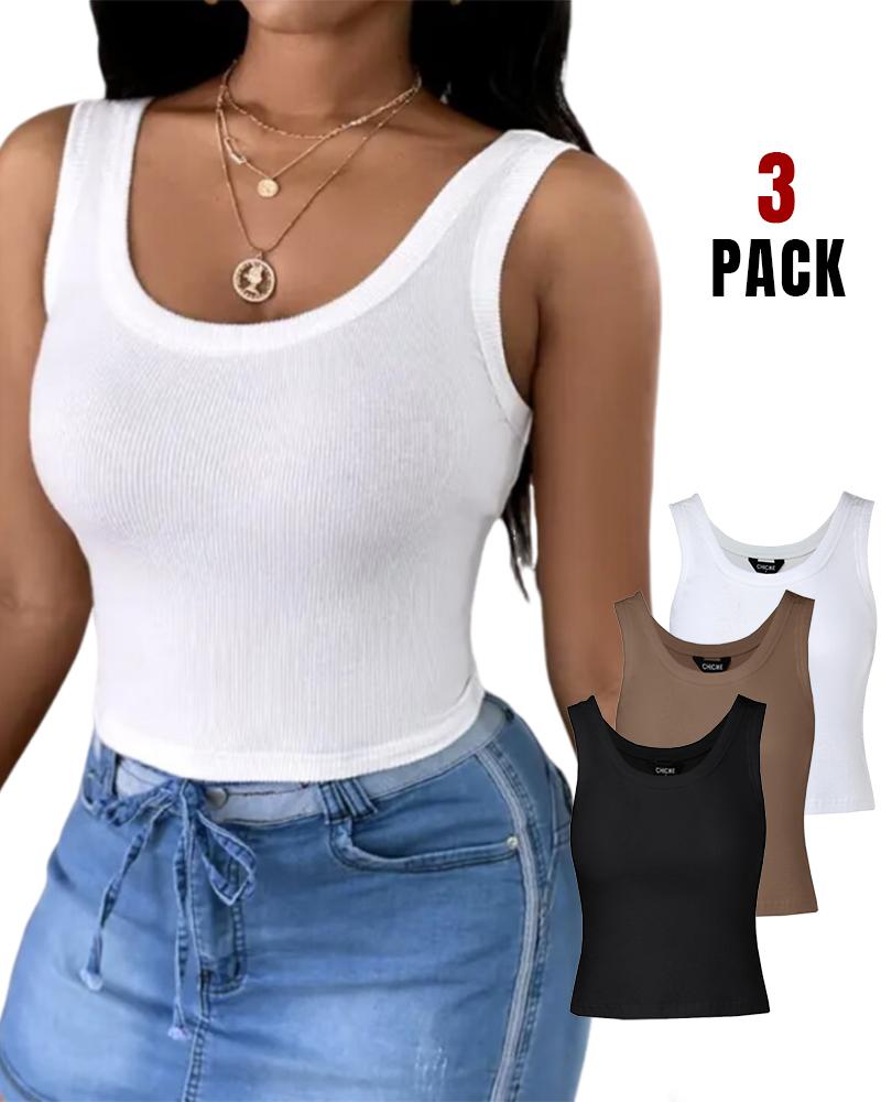 

3-Pack Scoop Neck Sleeveless Ribbed Tank Top Cami Tee Shirts, Style1