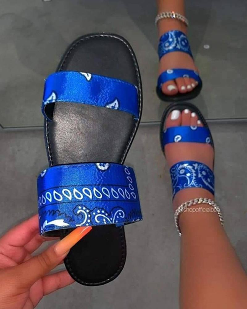 

Multicolor Ribbons Upper Open Toe Flat Sandals, Blue