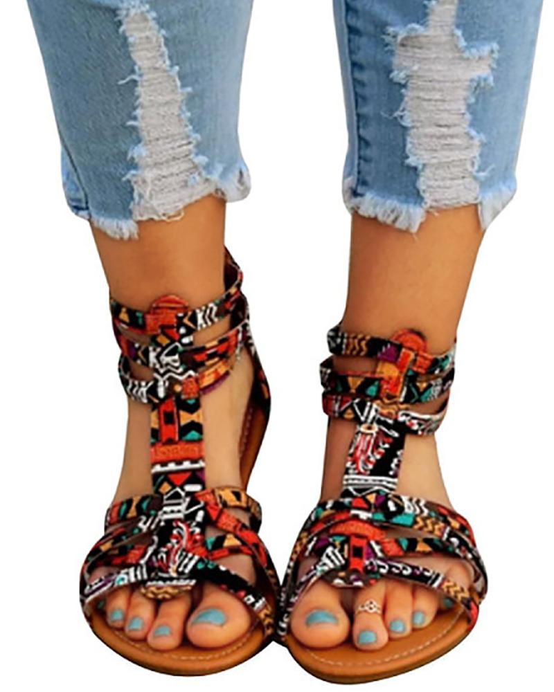 

Suede Multi-Strap Crisscross Flat Sandals, Red