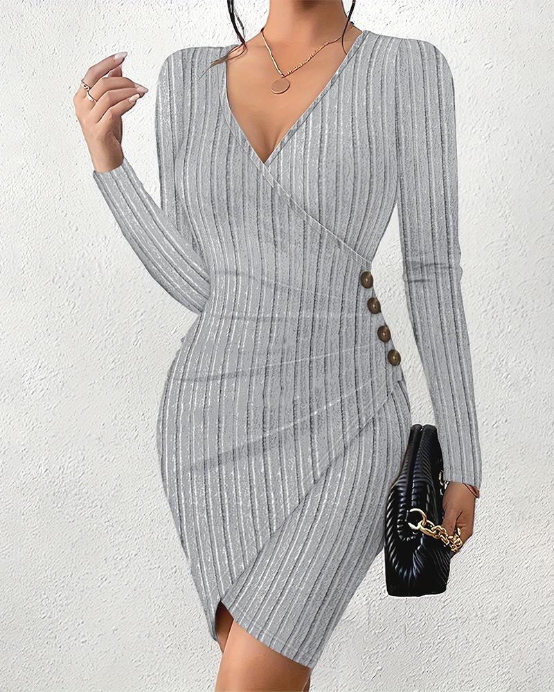 

Plunge Ruched Asymmetrical Wrap Bodycon Dress, Gray