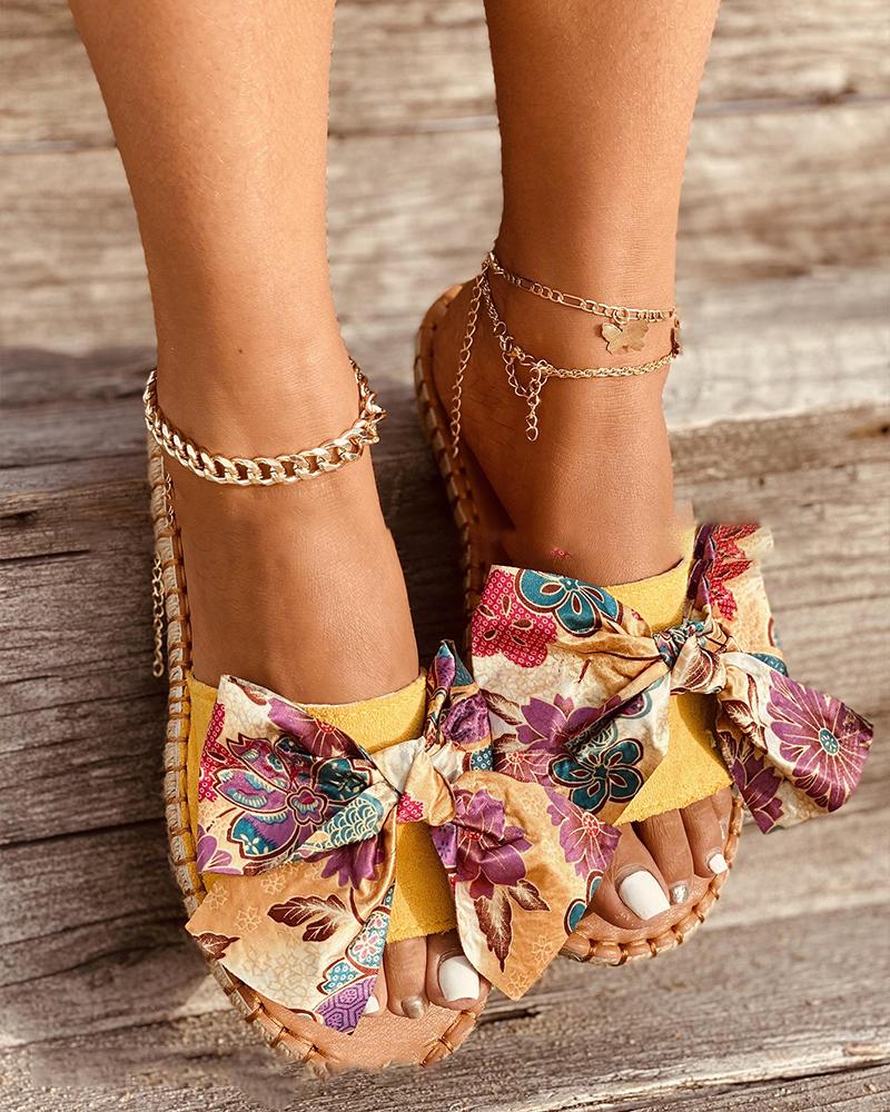 

Round-toe Suede PU Splicing Bow Flat Slippers, Yellow