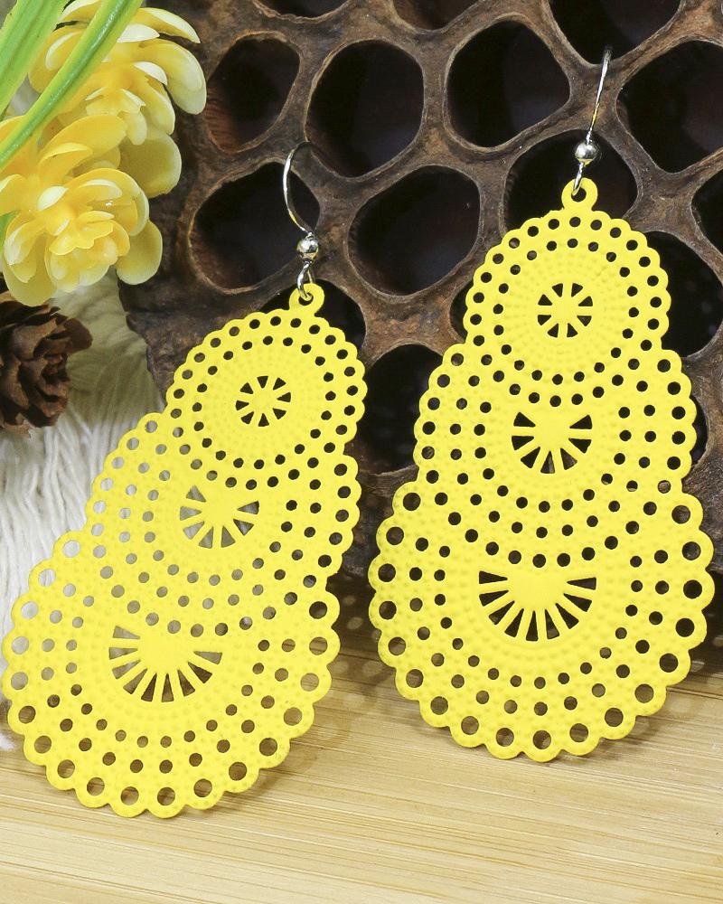 

1Pair Bohemian Hollow Out Layered Drop Earrings, Yellow