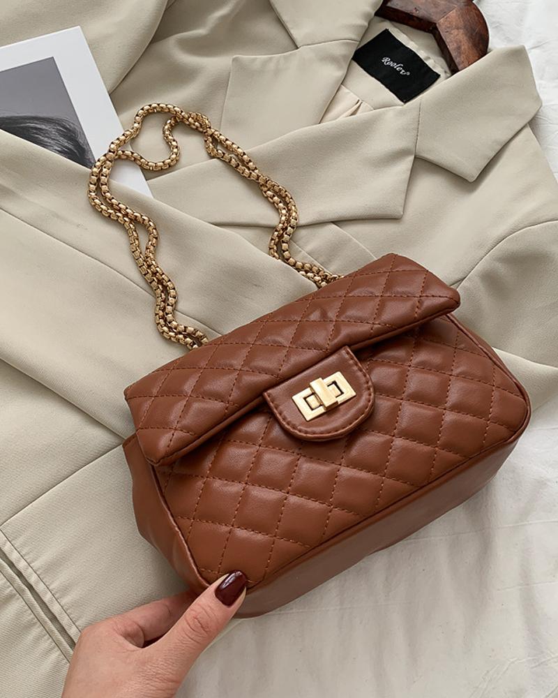 

Twist Lock Quilted Chain Strap Shoulder Bag, Brown