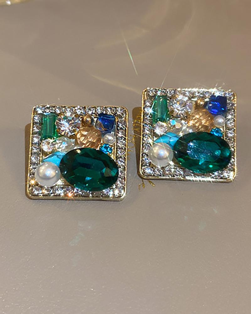 

1Pair Gem Stone Rhinestone Retro Earrings, Style1