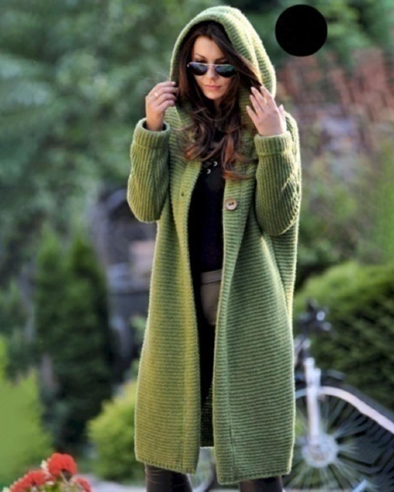 

Long Sleeve Casual Buttoned Knit Cardigan, Green