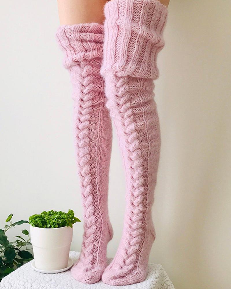 

Casual Solid Color Over The Knee Socks, Pink