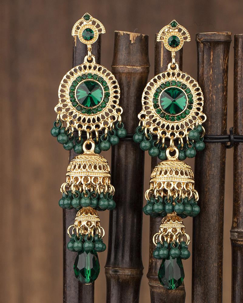 

1Pair Vintage Baroque Beaded Drop Earrings, Green