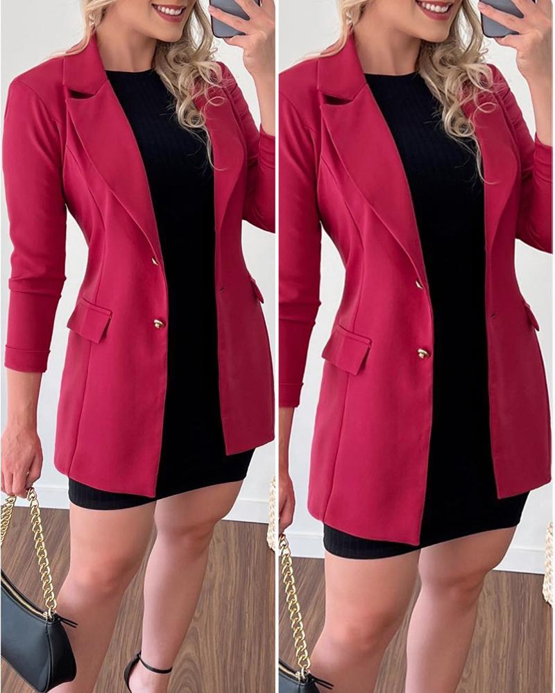 

Long Sleeve Lapel Collar Blazer, Pink