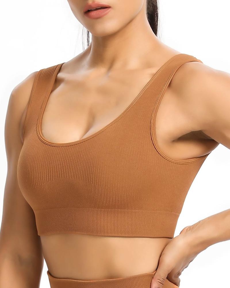 

Skinny Ribbed Sleeveless Sport Cropped Tank Top, Brown