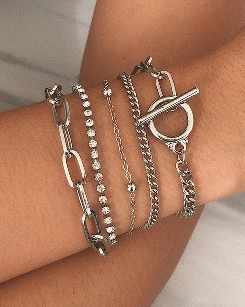 

4pcs OT Toggle Chain Multi-layer Bracelets Set, Silver