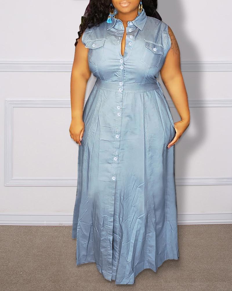 

Buttoned Denim Oversize Shirt Maxi Dress, Blue