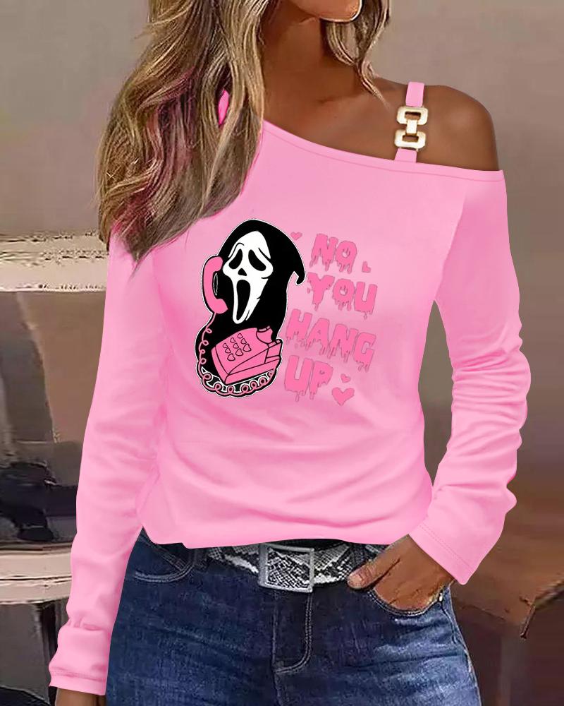 

Halloween Melting No You Hang Up Graphic Print Cold Shoulder Top, Pink