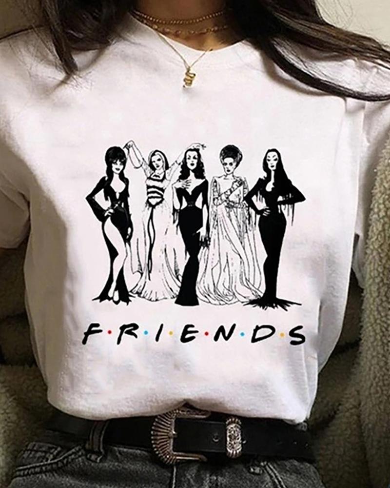 

Halloween Witch Pattern Letter Print Casual T-Shirt, White