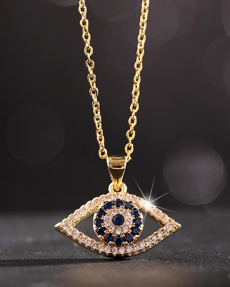 

1pc Zircon Decor Devil Eye Pendant Necklace, Gold