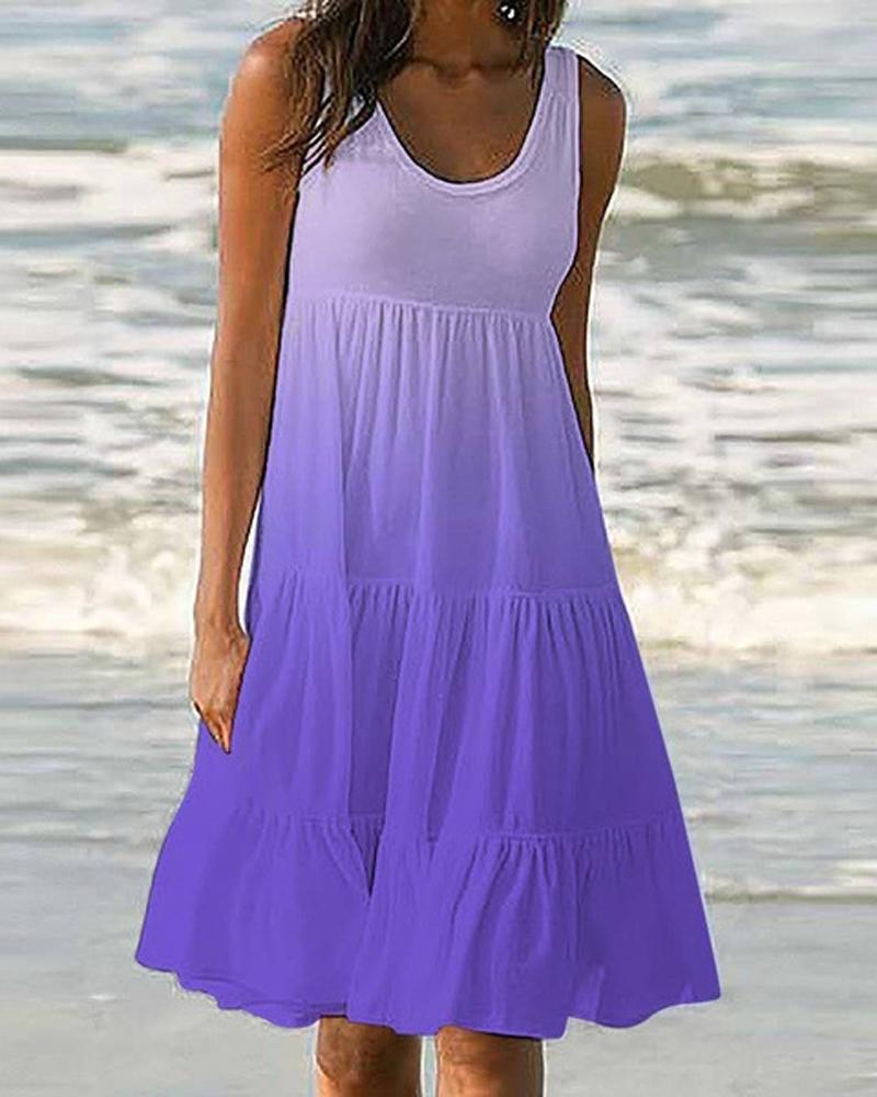 

Ombre Ruffle Hem Sleeveless Swing Dress, Purple