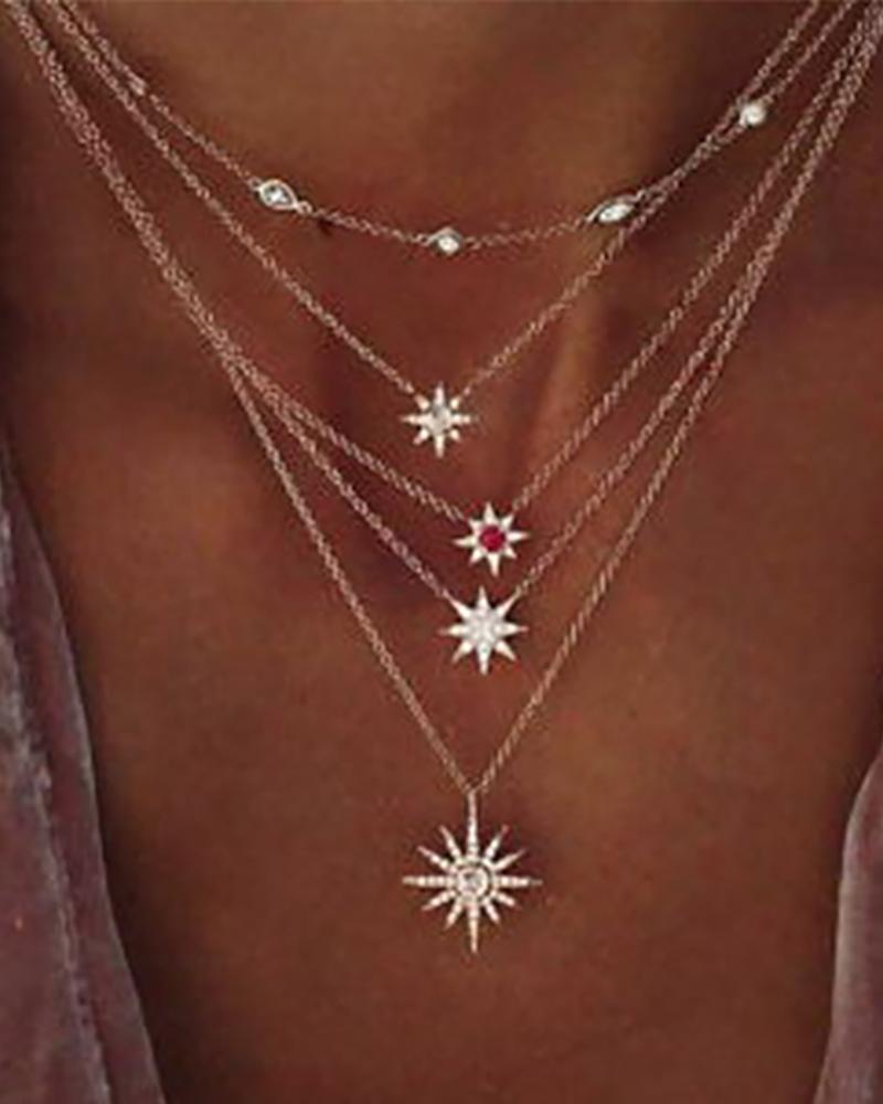 

Star Pendant Studded Chain Layered Necklace, Gold