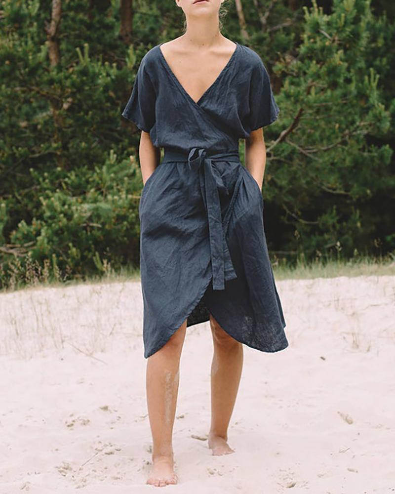 

Surplice Neck Short Sleeve Mini Dress, Blue