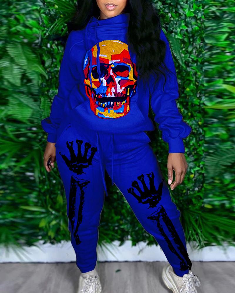 Conjunto de pantalón con cordón y top con capucha y estampado de calavera de Halloween