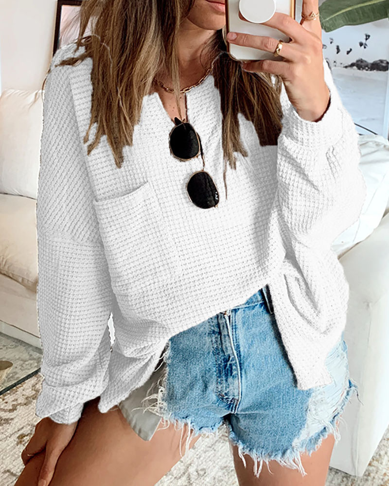 

Long Sleeve Knit Casual Top, White