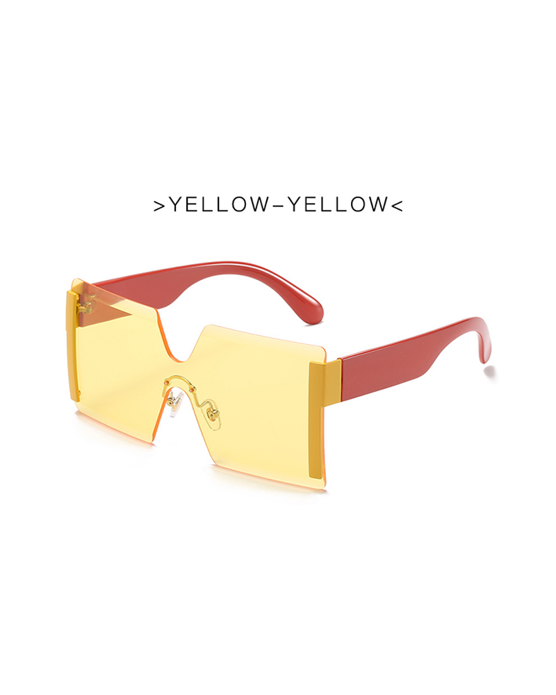 

1Pair Rimless Flat Top Ombre Lens Sunglasses, Yellow