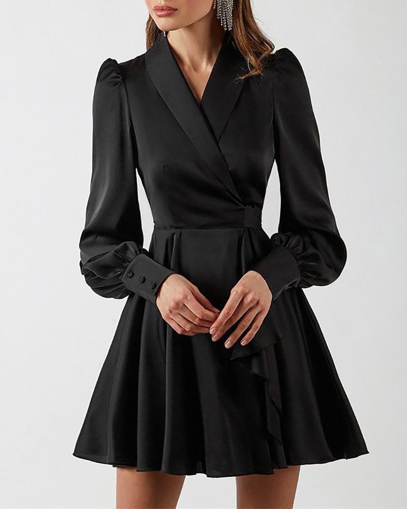 

Puff Lantern Sleeve Tied Detail Ruffles Ruched Dress, Black