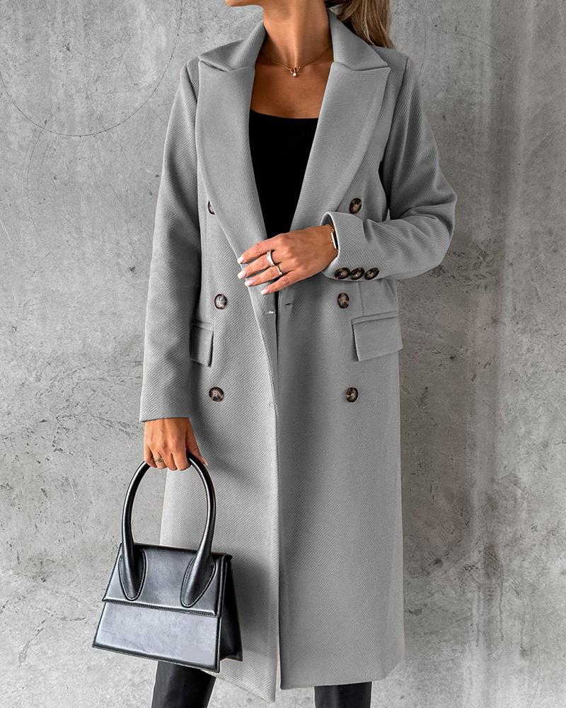 

Double Breasted Long Sleeve Pea Coat, Gray