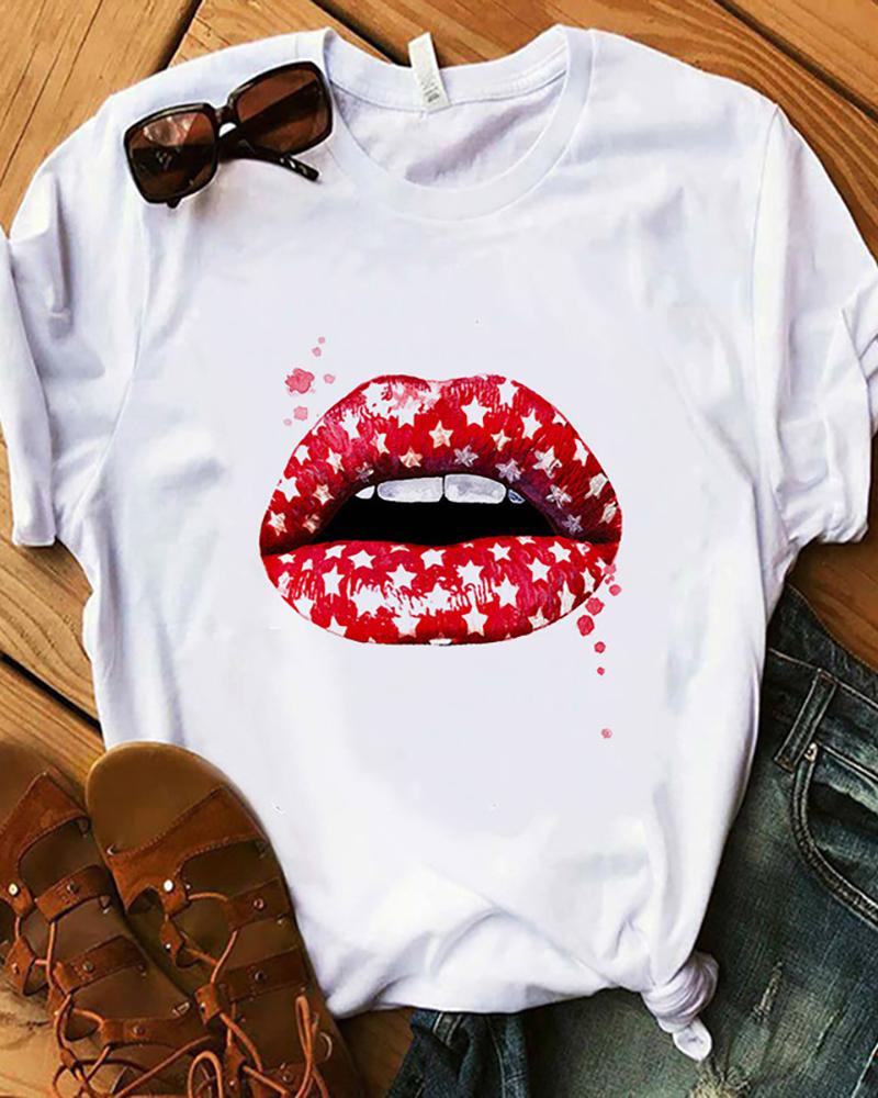 

Letter / Floral / Flamingo / Lip / Butterfly / Graphic Print Short Sleeve T-Shirt, Style6