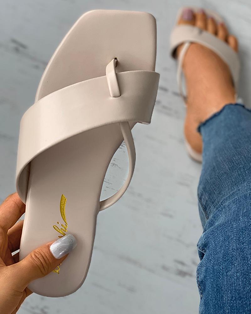 

Plain Toe Post Flat Sandals, Apricot