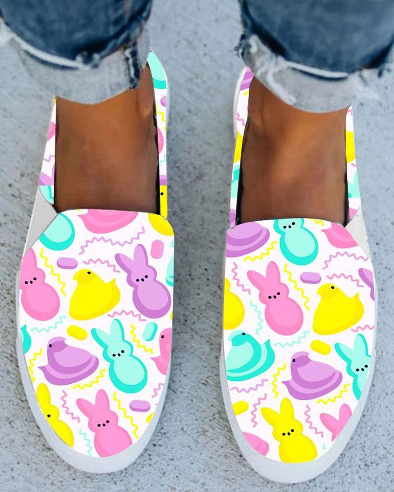 

Easter Bunny Print Casual Slip-on, Multicolor