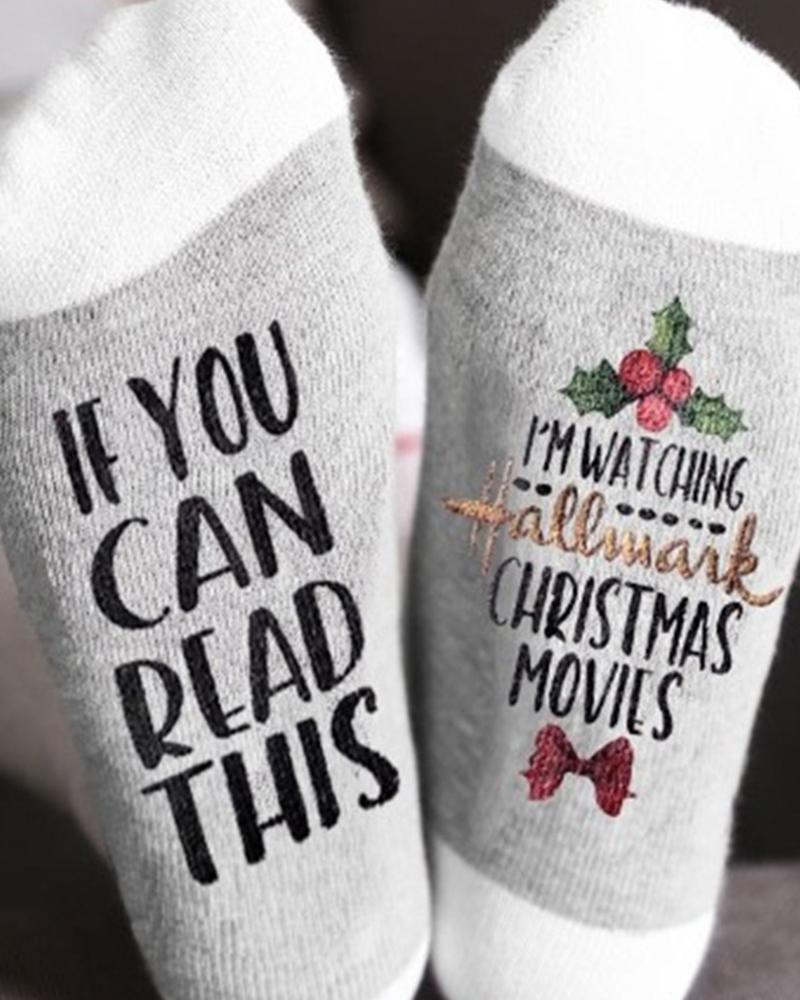 

Christmas Printing Color Block Socks, White