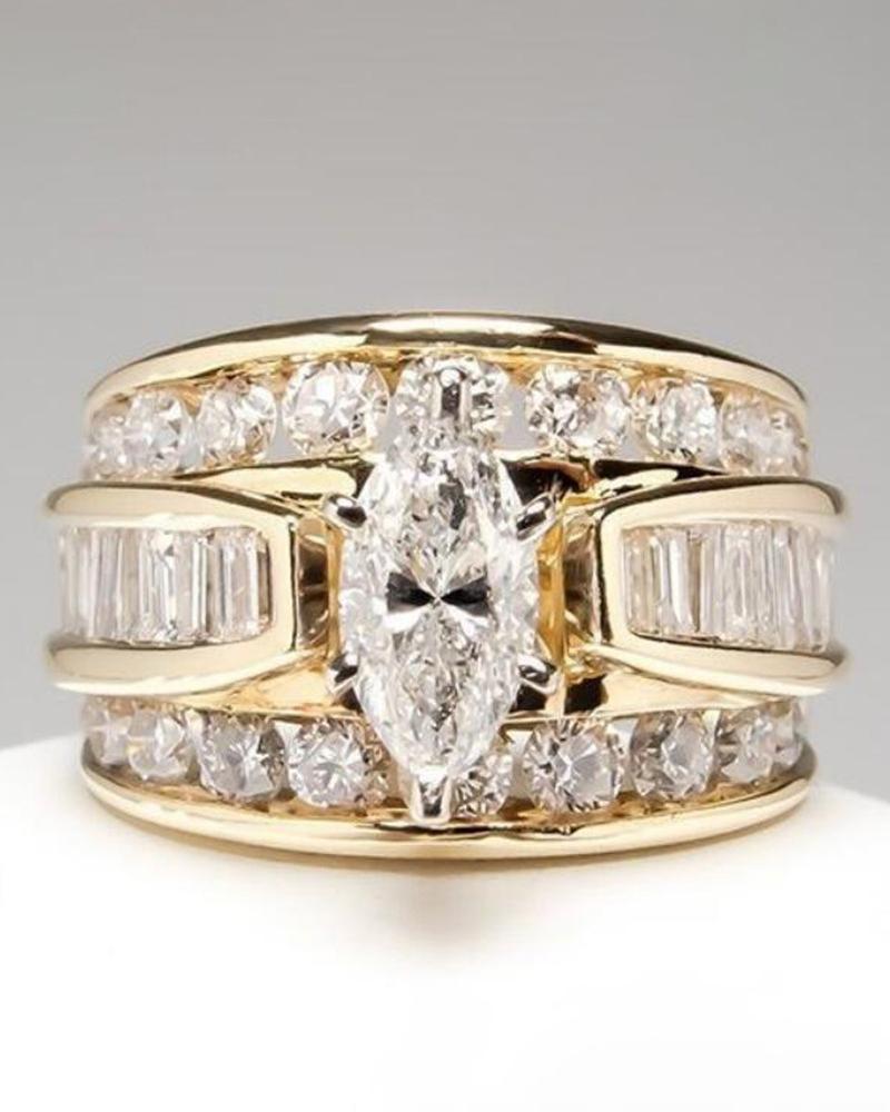 

1pcs Geometric Shaped Zircon Decor Ring, Gold