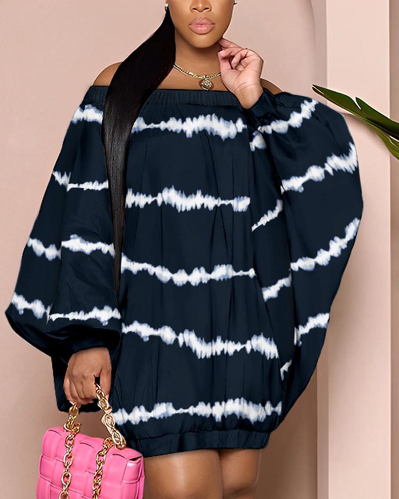 

Plus Size Tie Dye Print Off Shoulder Casual Dress, Blue