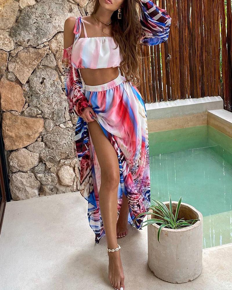 

Colorblock Cold Shoulder Top & Maxi Skirt Set, Multicolor